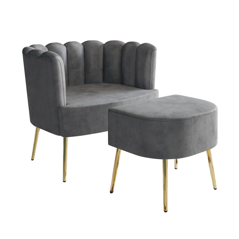 Poltrona accent in velluto multicolore con pouf, seduta singola