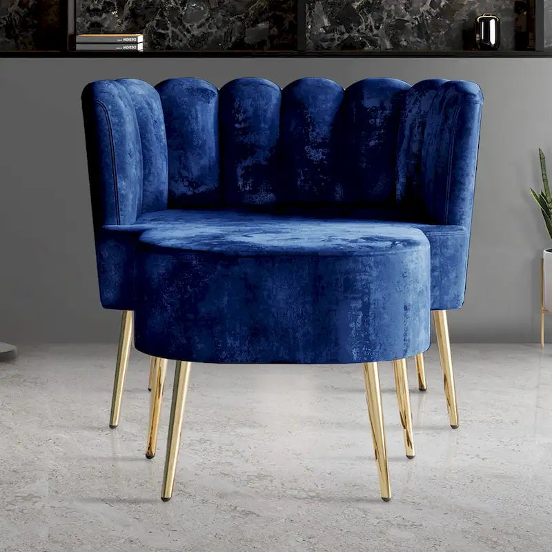 Poltrona accent in velluto multicolore con pouf, seduta singola
