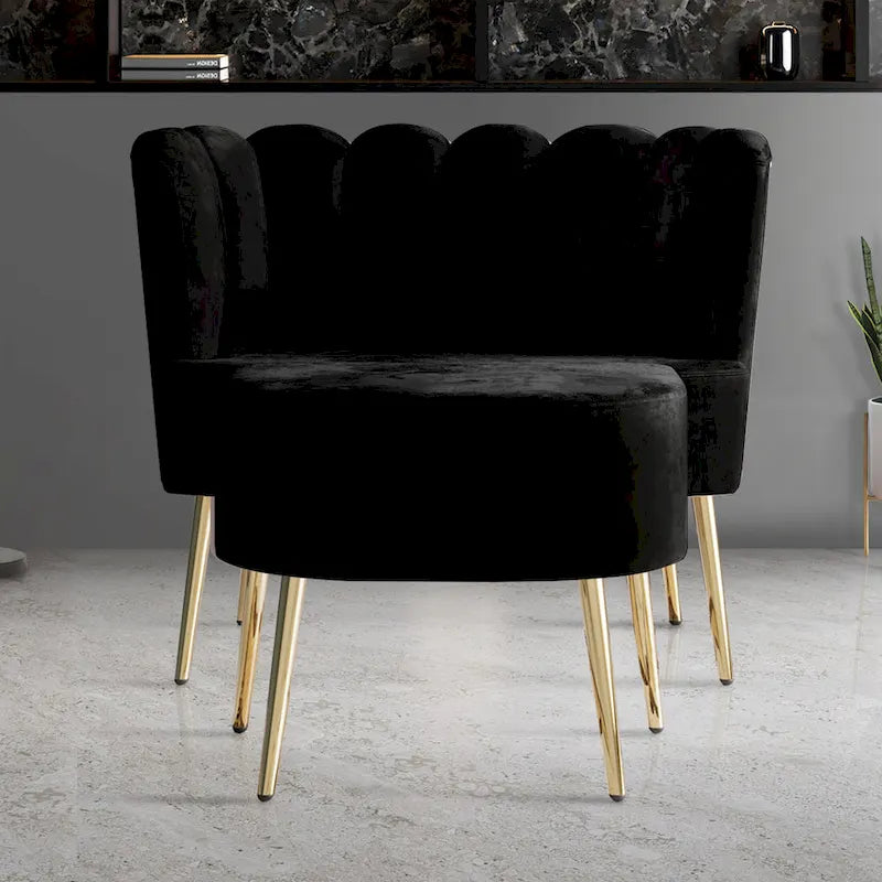 Poltrona accent in velluto multicolore con pouf, seduta singola