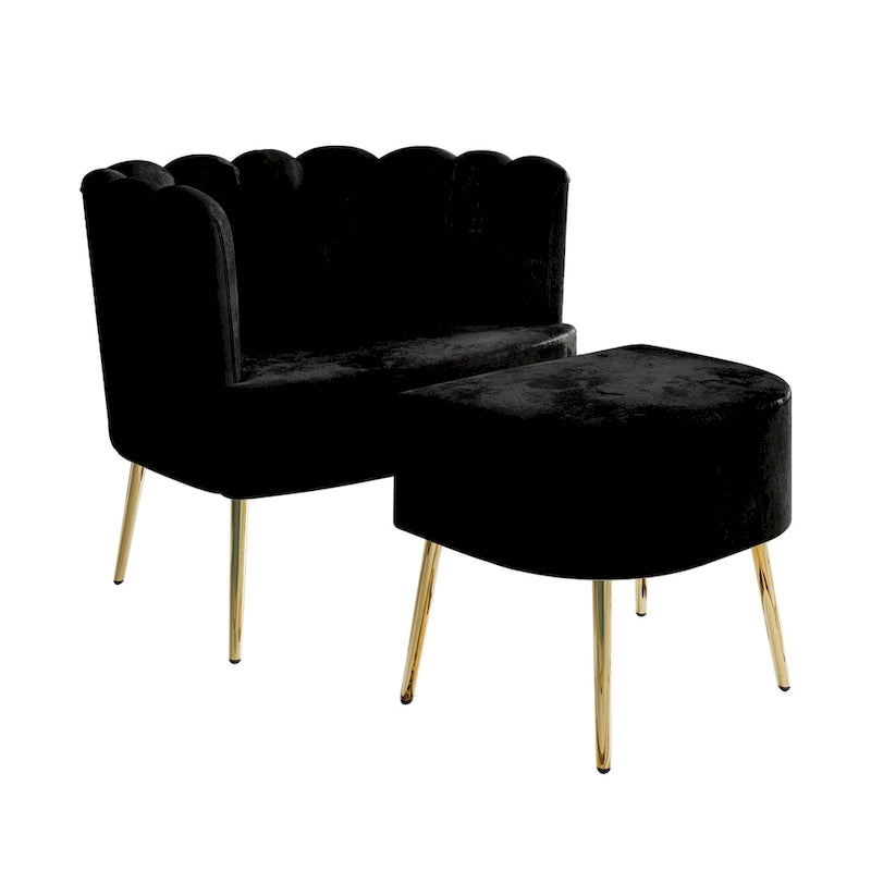 Poltrona accent in velluto multicolore con pouf, seduta singola