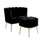 Poltrona accent in velluto multicolore con pouf, seduta singola