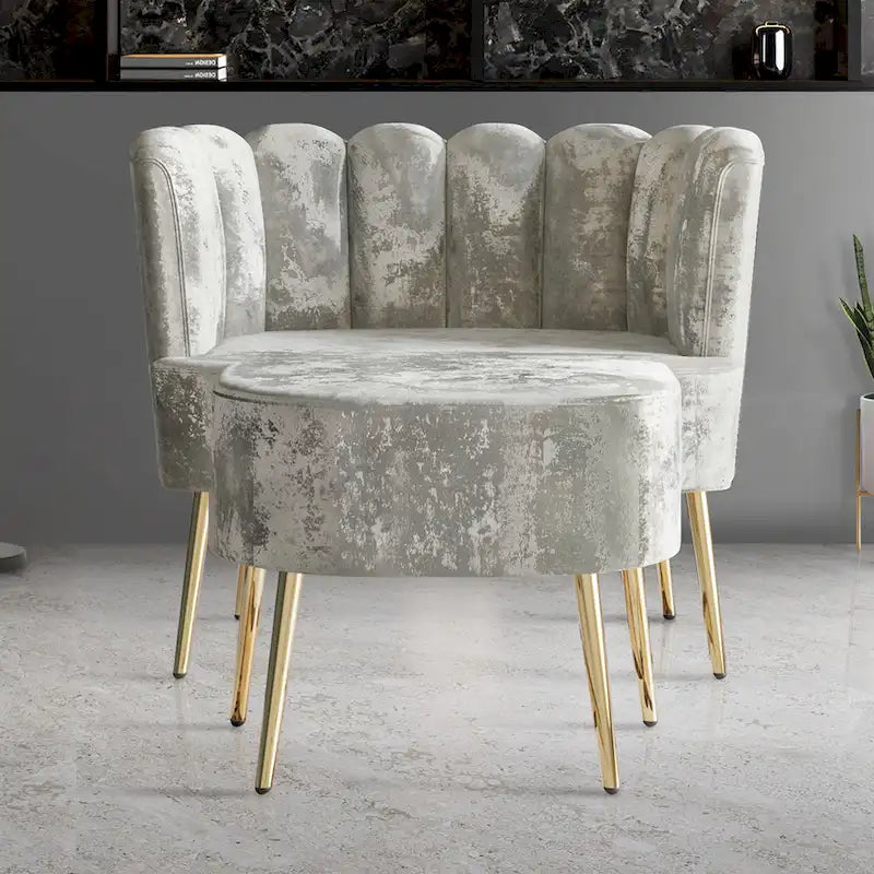 Poltrona accent in velluto multicolore con pouf, seduta singola