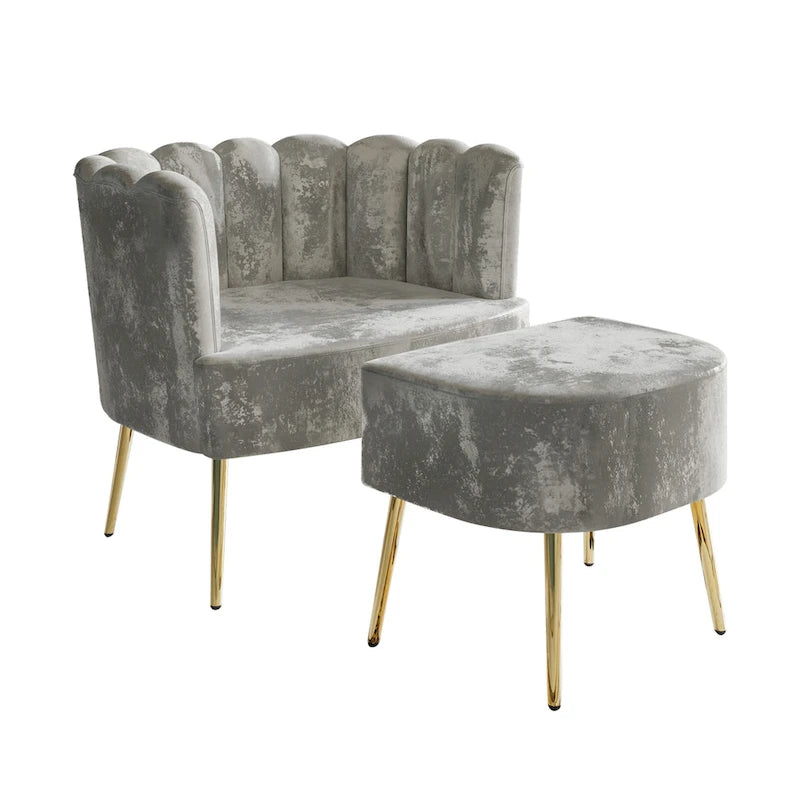 Poltrona accent in velluto multicolore con pouf, seduta singola