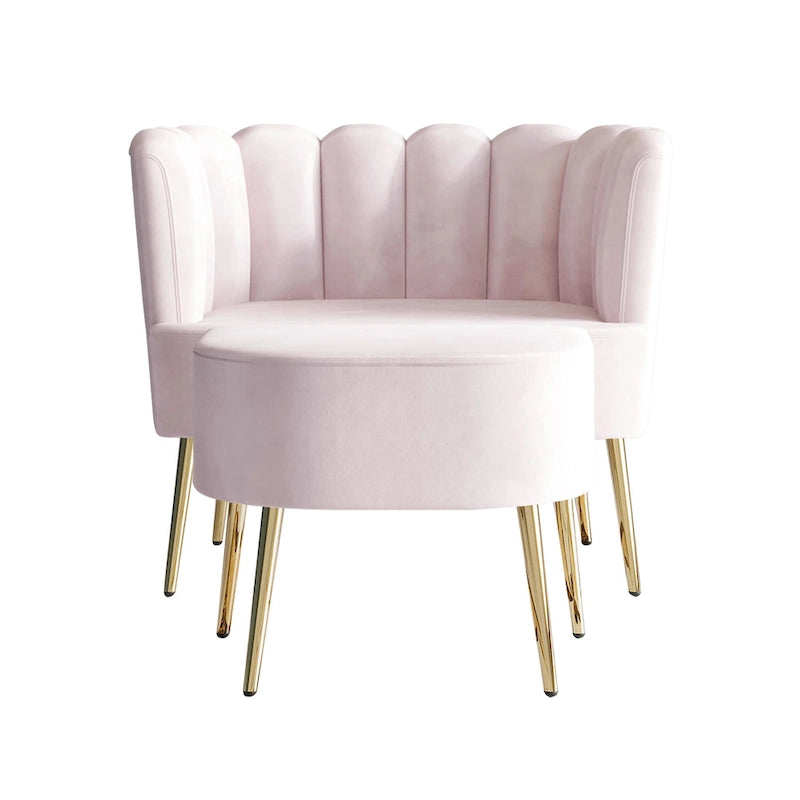 Poltrona accent in velluto multicolore con pouf, seduta singola