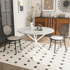 Tavolo da pranzo rotondo bianco / nero / marmo bianco, gambe incrociate, 2 persone, piano rimovibile