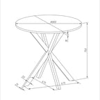 Tavolo da pranzo rotondo bianco / nero / marmo bianco, gambe incrociate, 2 persone, piano rimovibile
