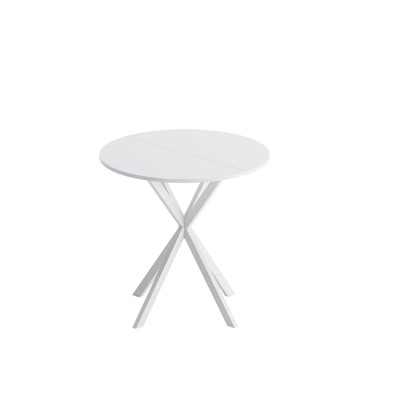 Tavolo da pranzo rotondo bianco / nero / marmo bianco, gambe incrociate, 2 persone, piano rimovibile
