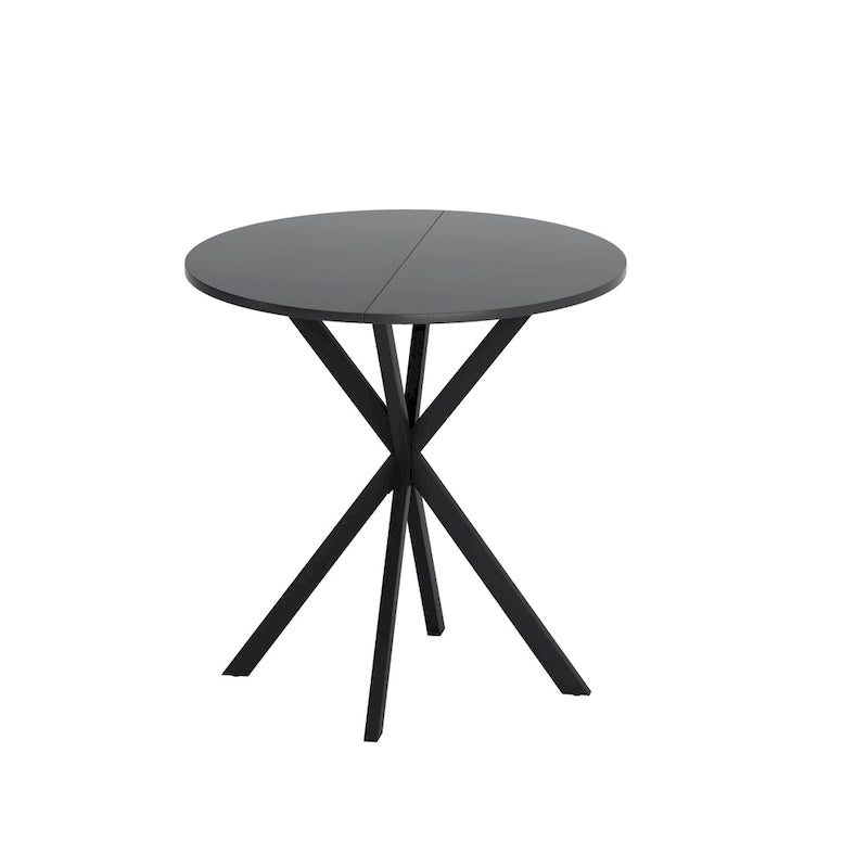 Tavolo da pranzo rotondo bianco / nero / marmo bianco, gambe incrociate, 2 persone, piano rimovibile