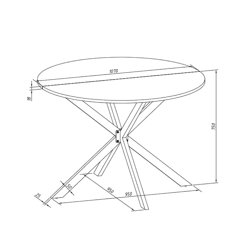 Tavolo da pranzo rotondo bianco / nero / marmo bianco, gambe incrociate, 2 persone, piano rimovibile
