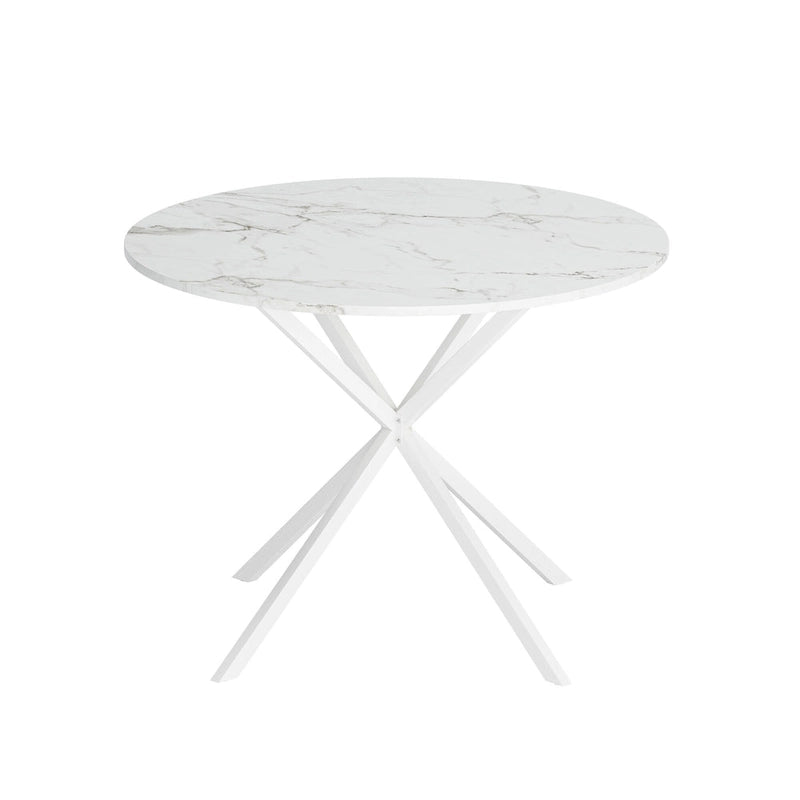 Tavolo da pranzo rotondo bianco / nero / marmo bianco, gambe incrociate, 2 persone, piano rimovibile