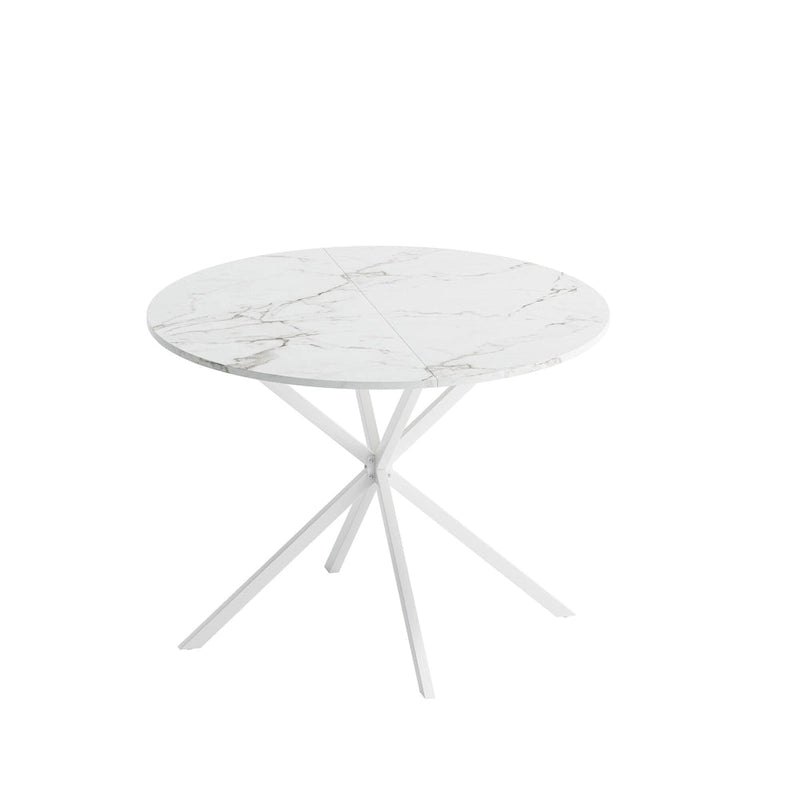 Tavolo da pranzo rotondo bianco / nero / marmo bianco, gambe incrociate, 2 persone, piano rimovibile