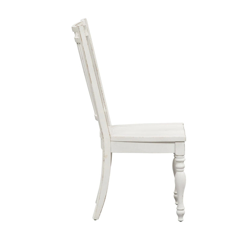 Sedia antica con schienale a fuso color bianco e corteccia invecchiata, set da 2