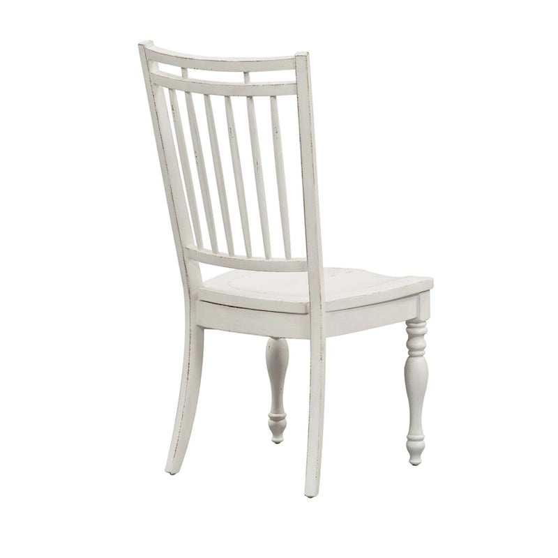 Sedia antica con schienale a fuso color bianco e corteccia invecchiata, set da 2