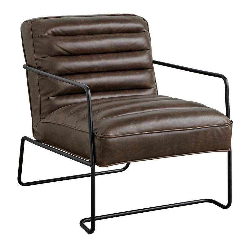 Poltrona d'accento in similpelle Mid-Century marrone scuro / grigio / cammello, seduta singola