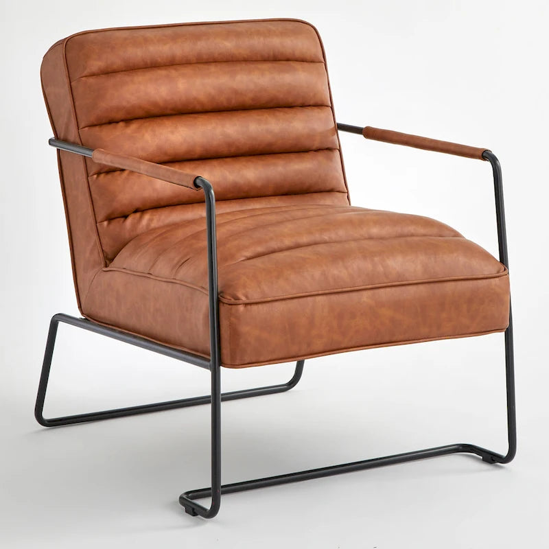 Poltrona d'accento in similpelle Mid-Century marrone scuro / grigio / cammello, seduta singola