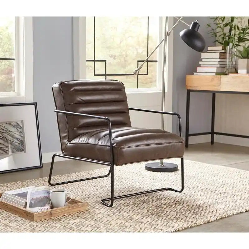 Poltrona d'accento in similpelle Mid-Century marrone scuro / grigio / cammello, seduta singola