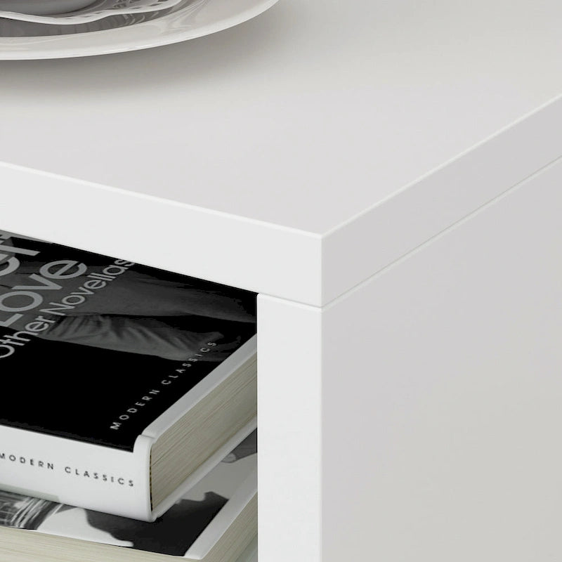 Comodino moderno bianco/nero con 1 cassetto e ripiano aperto, per 1 persona