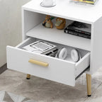 Comodino moderno bianco/nero con 1 cassetto e ripiano aperto, per 1 persona