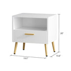 Comodino moderno bianco/nero con 1 cassetto e ripiano aperto, per 1 persona