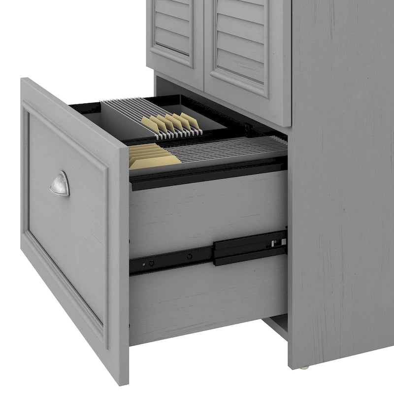Scrivania a L da 60W con mobile contenitore, stile da fattoria