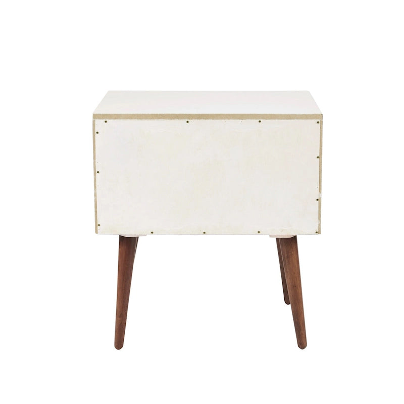 Comodino a 2 Cassetti Mid-Century Off-White/Navy e Grigio (1 Persona)