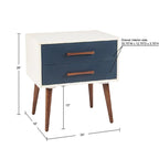 Comodino a 2 Cassetti Mid-Century Off-White/Navy e Grigio (1 Persona)