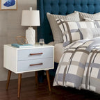 Comodino a 2 Cassetti Mid-Century Off-White/Navy e Grigio (1 Persona)