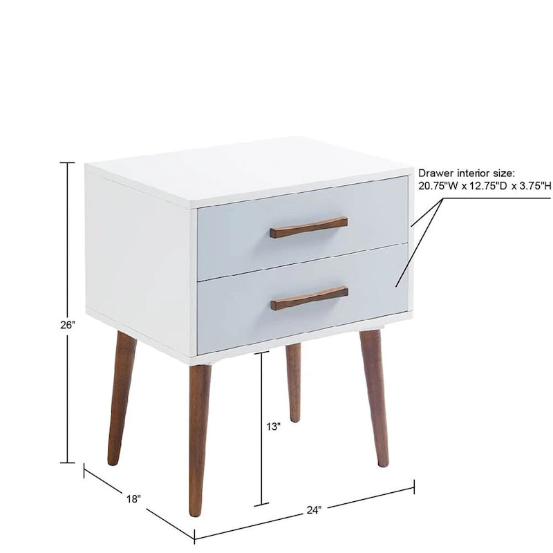 Comodino a 2 Cassetti Mid-Century Off-White/Navy e Grigio (1 Persona)