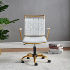 Sedia da ufficio girevole a mezza altezza in pelle vegana bianca/nera, struttura color oro, 1 persona