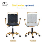 Sedia da ufficio girevole a mezza altezza in pelle vegana bianca/nera, struttura color oro, 1 persona