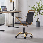 Sedia da ufficio girevole a mezza altezza in pelle vegana bianca/nera, struttura color oro, 1 persona