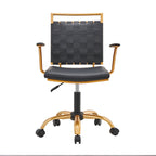 Sedia da ufficio girevole a mezza altezza in pelle vegana bianca/nera, struttura color oro, 1 persona