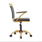 Sedia da ufficio girevole a mezza altezza in pelle vegana bianca/nera, struttura color oro, 1 persona