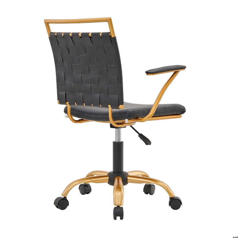Sedia da ufficio girevole a mezza altezza in pelle vegana bianca/nera, struttura color oro, 1 persona