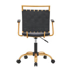 Sedia da ufficio girevole a mezza altezza in pelle vegana bianca/nera, struttura color oro, 1 persona