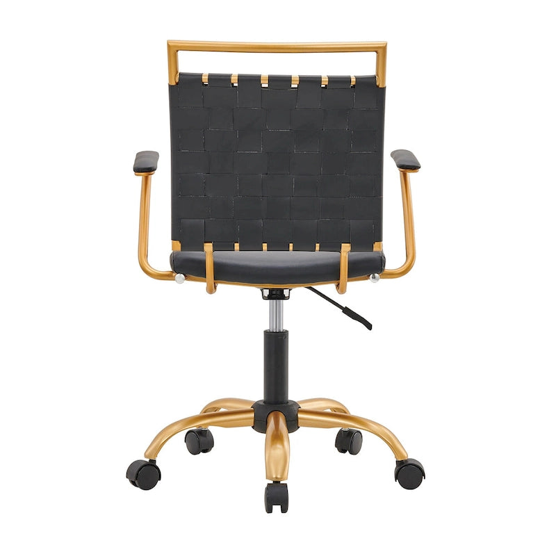 Sedia da ufficio girevole a mezza altezza in pelle vegana bianca/nera, struttura color oro, 1 persona