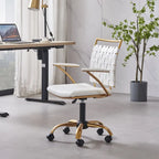 Sedia da ufficio girevole a mezza altezza in pelle vegana bianca/nera, struttura color oro, 1 persona