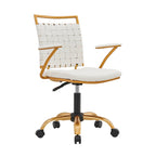 Sedia da ufficio girevole a mezza altezza in pelle vegana bianca/nera, struttura color oro, 1 persona