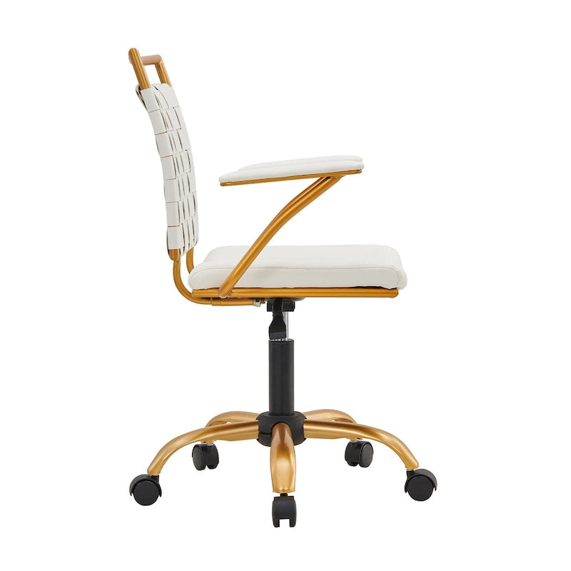 Sedia da ufficio girevole a mezza altezza in pelle vegana bianca/nera, struttura color oro, 1 persona