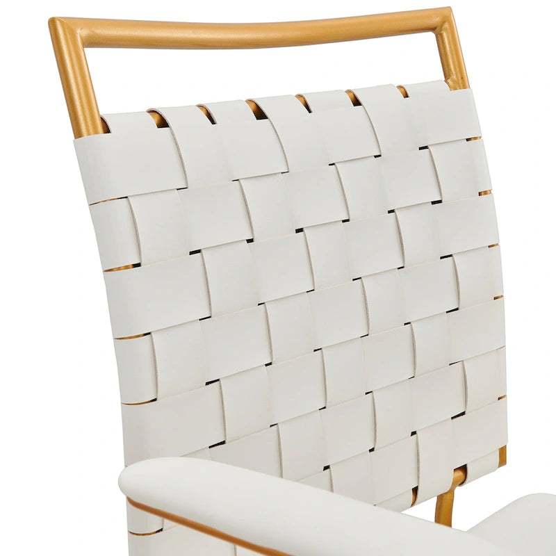 Sedia da ufficio girevole a mezza altezza in pelle vegana bianca/nera, struttura color oro, 1 persona