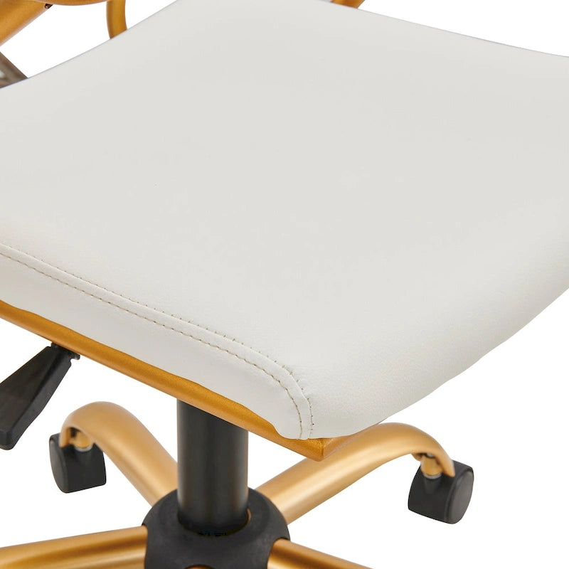 Sedia da ufficio girevole a mezza altezza in pelle vegana bianca/nera, struttura color oro, 1 persona
