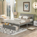 Letto a piattaforma basso grigio/bianco con 2 cassetti, matrimoniale, 1-2 persone