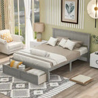 Letto a piattaforma basso grigio/bianco con 2 cassetti, matrimoniale, 1-2 persone