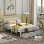 Letto a piattaforma basso grigio/bianco con 2 cassetti, matrimoniale, 1-2 persone