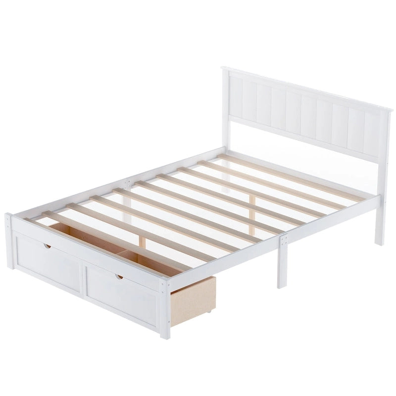 Letto a piattaforma basso grigio/bianco con 2 cassetti, matrimoniale, 1-2 persone