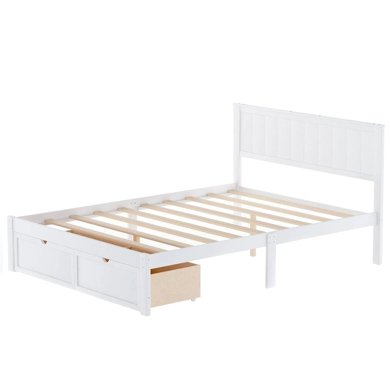 Letto a piattaforma basso grigio/bianco con 2 cassetti, matrimoniale, 1-2 persone