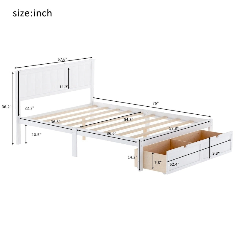 Letto a piattaforma basso grigio/bianco con 2 cassetti, matrimoniale, 1-2 persone