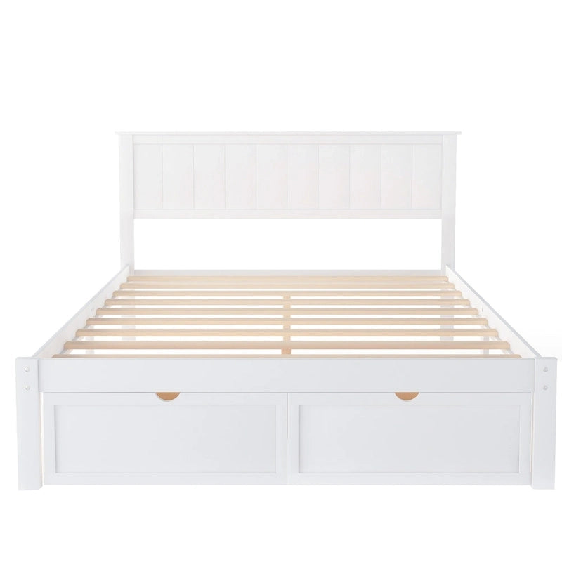 Letto a piattaforma basso grigio/bianco con 2 cassetti, matrimoniale, 1-2 persone