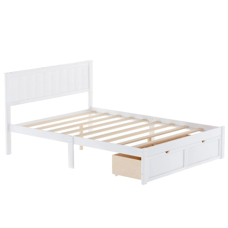 Letto a piattaforma basso grigio/bianco con 2 cassetti, matrimoniale, 1-2 persone