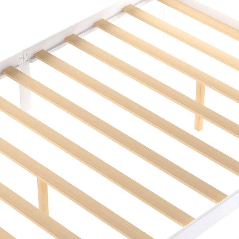 Letto a piattaforma basso grigio/bianco con 2 cassetti, matrimoniale, 1-2 persone